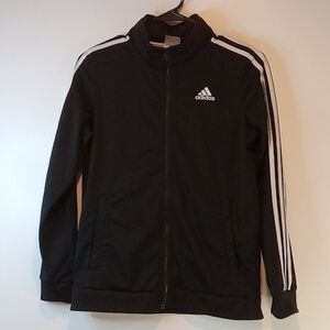 Adidas Full Zip Track Jacket 3 Stripes Youth Sz Large 14/16 Black/White EUC NICE